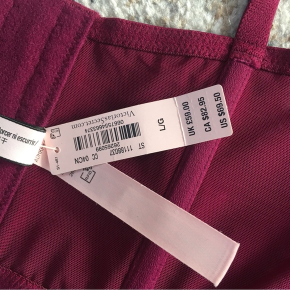 NWT Victoria’s Secret unlined eyelash lace hook & eye berry satin bustier corset - Picture 6 of 11